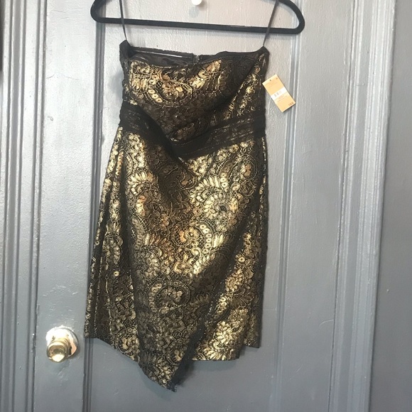 RACHEL Rachel Roy Strapless Black & Gold Mini Dress NWT - Picture 4 of 4